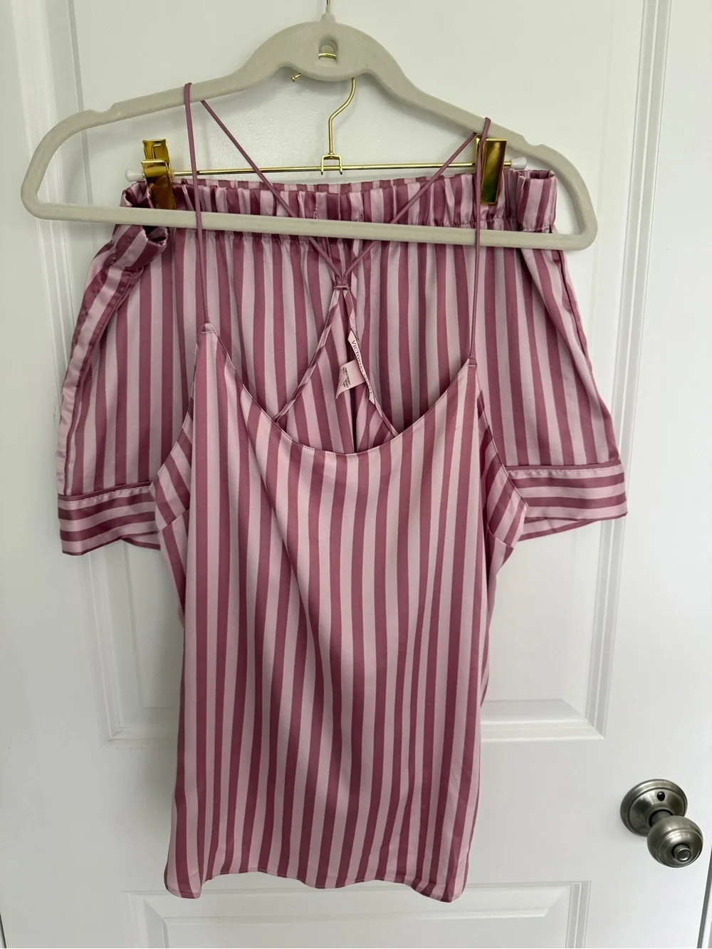 Victoria's Secret Pink and White Striped Satin Pajama Set